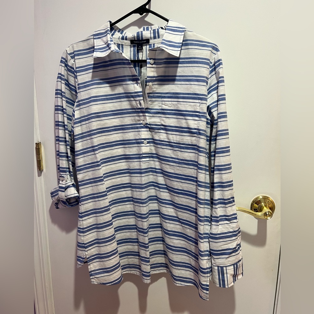 NWT Tommy Hilfiger Collared Striped Tunic Blouse